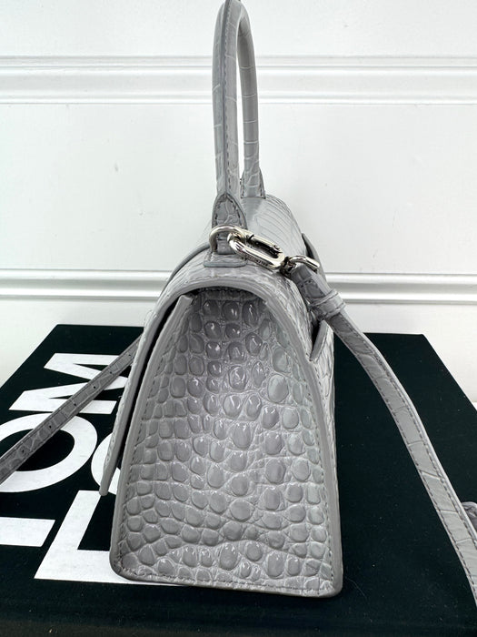 Balenciaga X Small Hourglass Bag Grey Croc Embossed