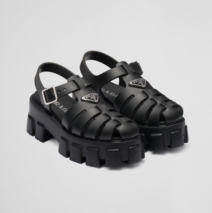 Prada Monolith Platform Fisherman Sandals Black Rubber