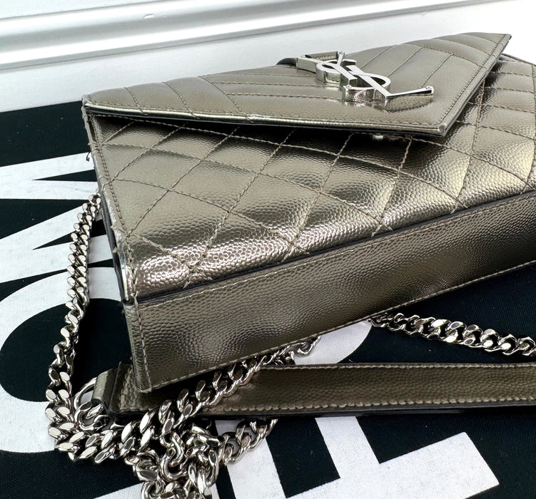 Saint Laurent Envelope Small Metallic Silver