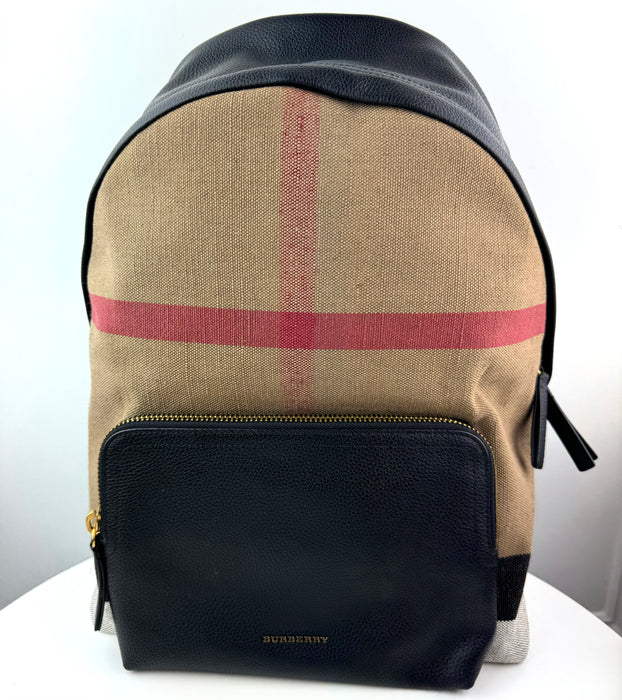 Burberry Abbeydale Backpack House Check Canvas and Leather Medium