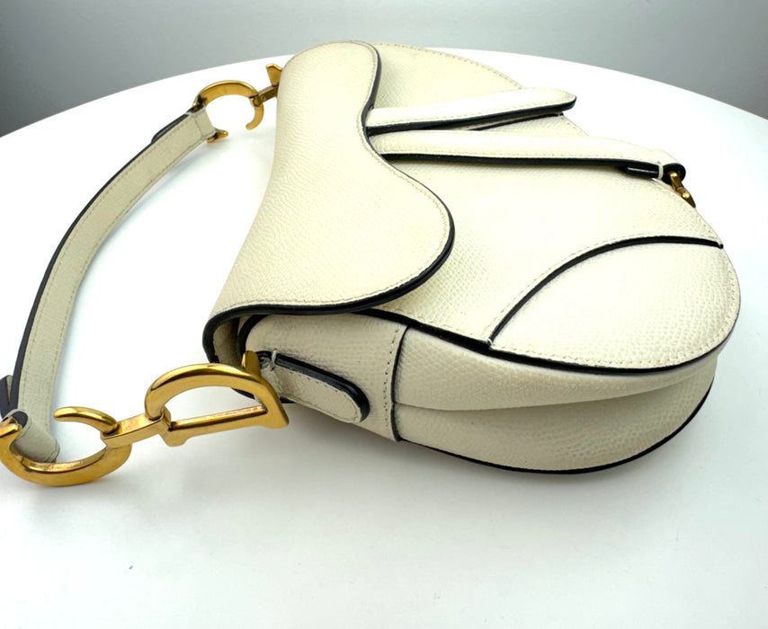 Dior Latte Grained Calf Skin Mini Saddle Shoulder Handbag Ivory