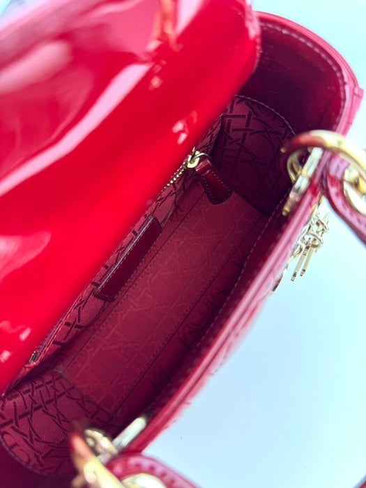 Dior Mini Lady Dior Bag in Patent Calfskin Red Cannage