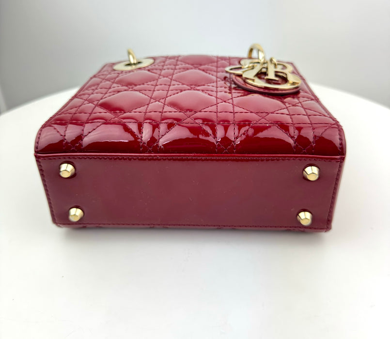 Dior Mini Lady Dior Bag in Patent Calfskin Red Cannage