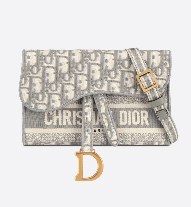 Dior Saddle Slim Pouch in Gray Dior Oblique Embroidery