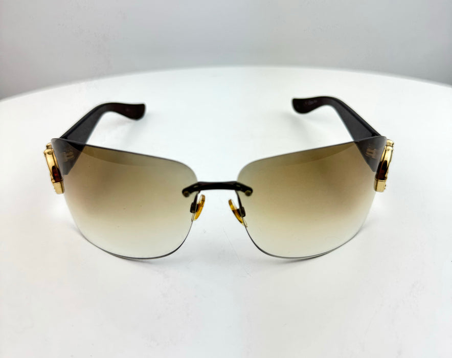 Gucci Rimless Gradient Tint Bamboo GG Wrap Sunglasses