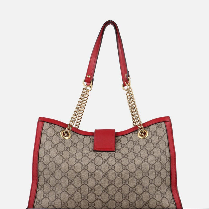 Gucci Beige/Red GG Supreme Coated Canvas and Leather Padlock Tote Bag