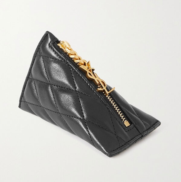 Saint Laurent Berlingo Charm Quilted Textured-leather Wallet