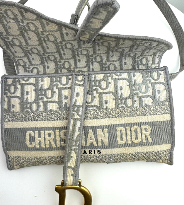 Dior Saddle Slim Pouch in Gray Dior Oblique Embroidery