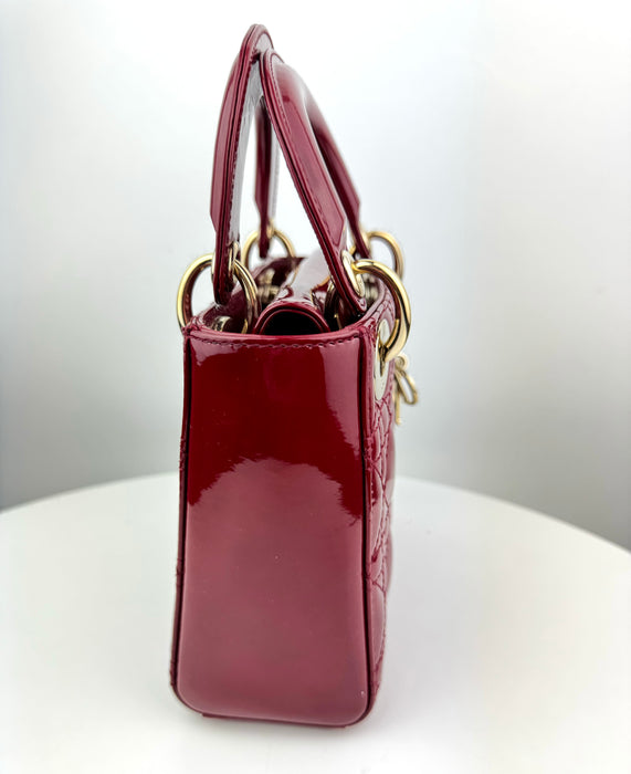 Dior Mini Lady Dior Bag in Patent Calfskin Red Cannage