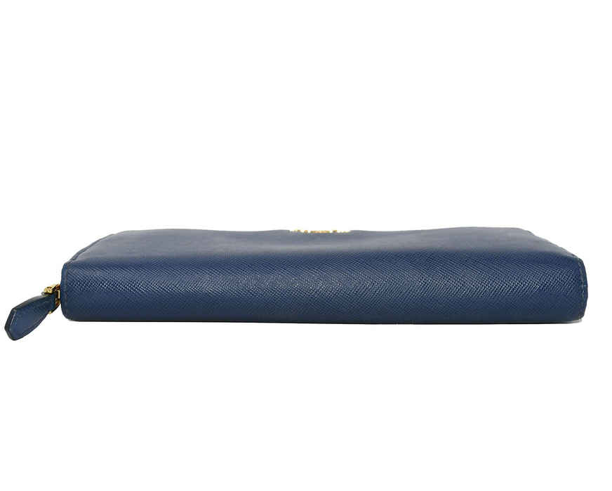 Prada Saffiano Leather Zippy Wallet Blue