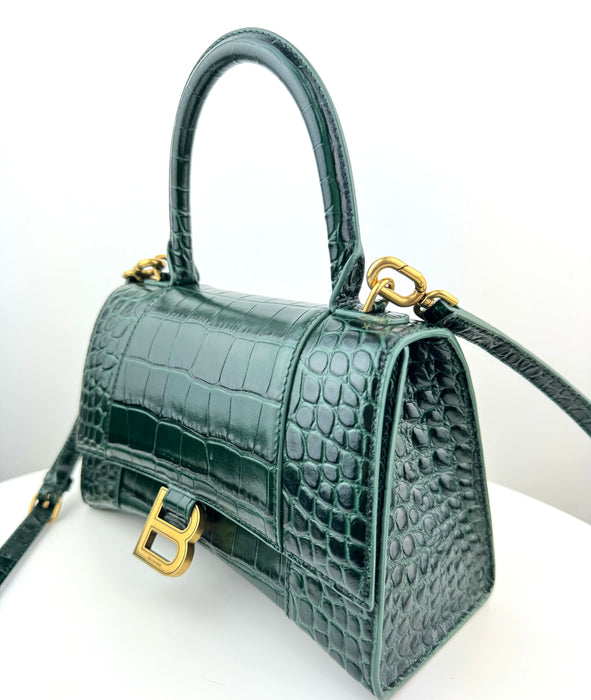 Balenciaga Hourglass Crocodile Embossed bag in Dark Green