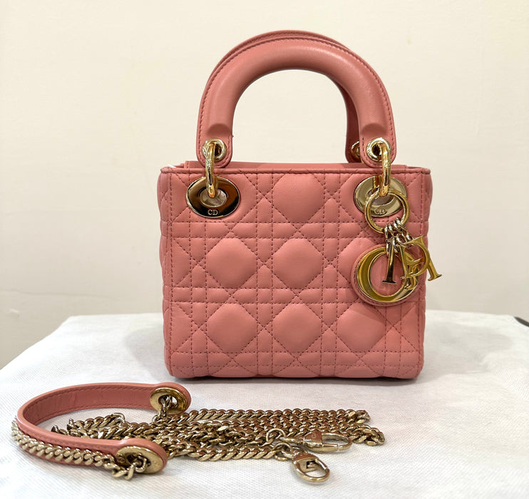 Dior Mini Lady Dior Bag in Lambskin Pink