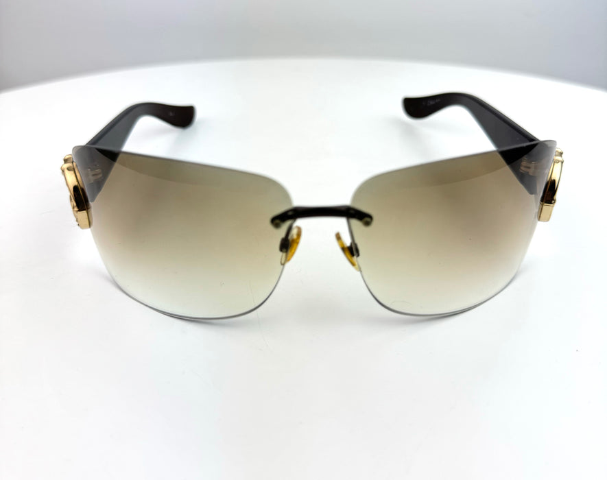 Gucci Rimless Gradient Tint Bamboo GG Wrap Sunglasses