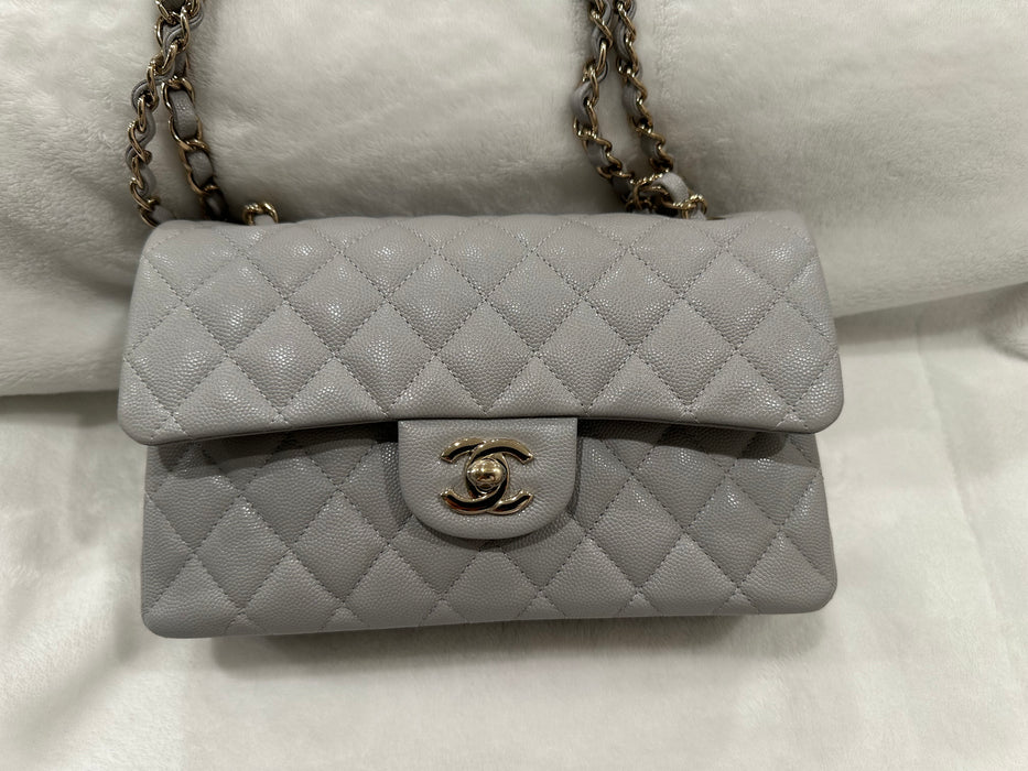 Chanel Classic Small Double Flap Quilted Bag Dove Grey