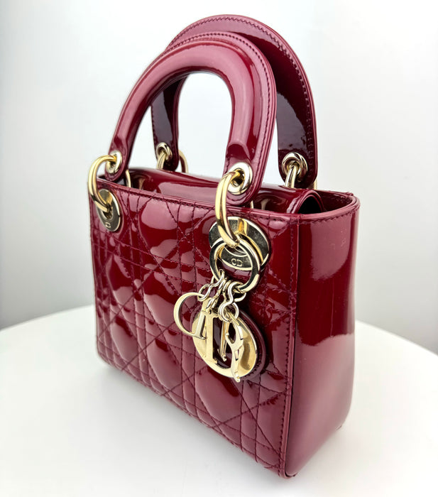 Dior Mini Lady Dior Bag in Patent Calfskin Red Cannage