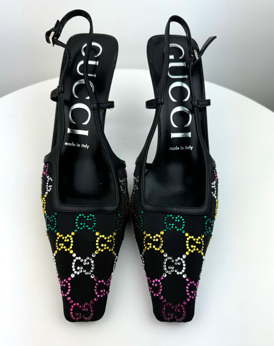 Gucci Mesh GG Embellished Heels