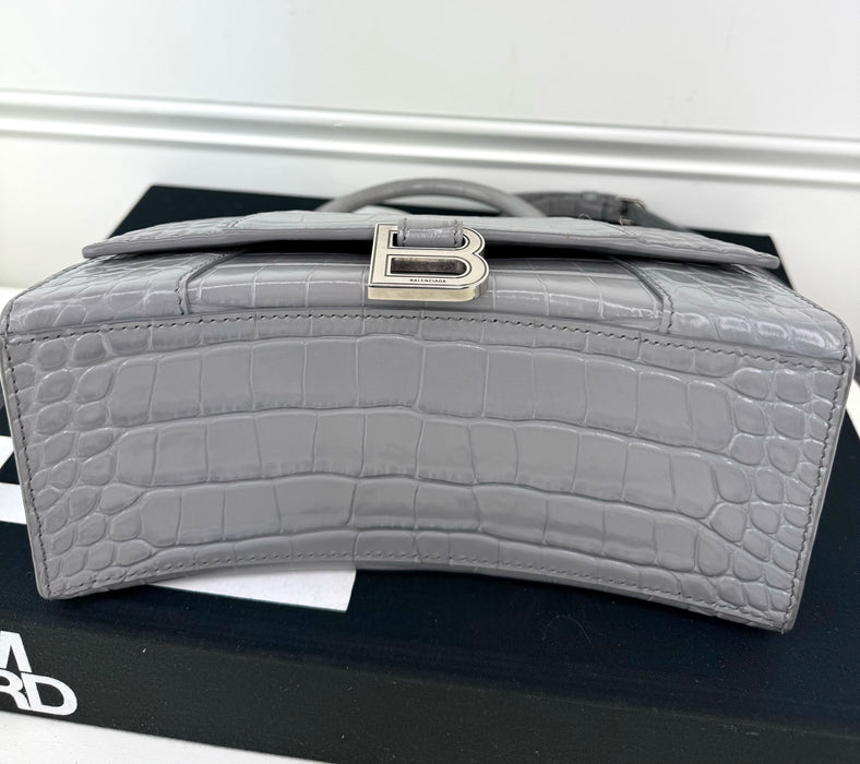 Balenciaga X Small Hourglass Bag Grey Croc Embossed