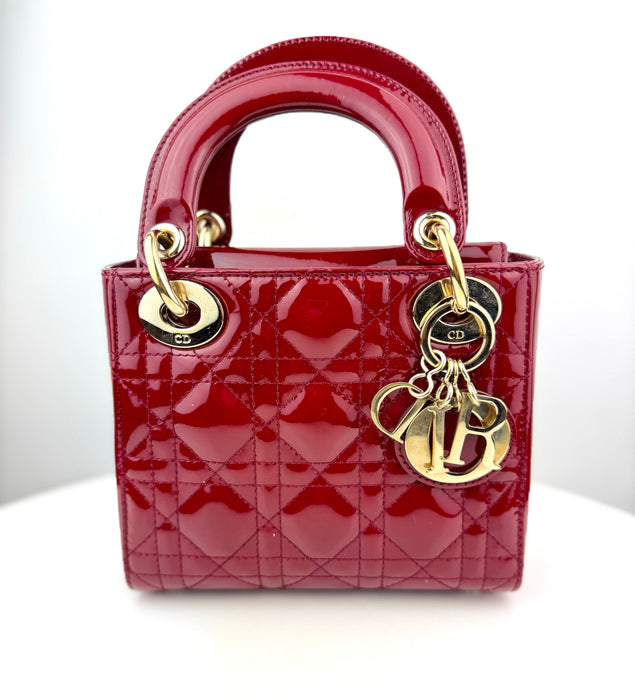 Dior Mini Lady Dior Bag in Patent Calfskin Red Cannage