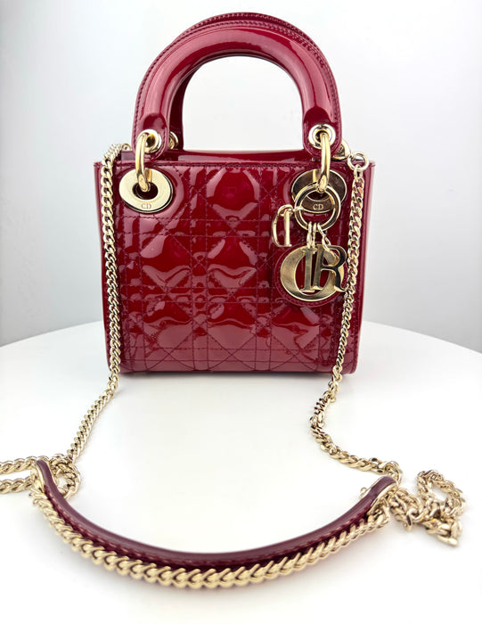 Dior Mini Lady Dior Bag in Patent Calfskin Red Cannage