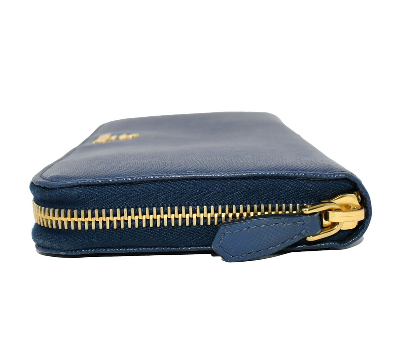 Prada Saffiano Leather Zippy Wallet Blue