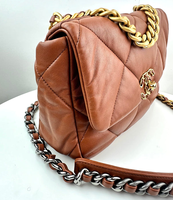 Chanel Lambskin Quilted Medium Chanel 19 Flap Caramel Brown