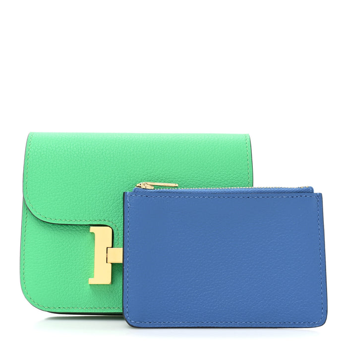 Hermes Bi-Color Constance Slim Wallet Vert Comics Bleu Zellige