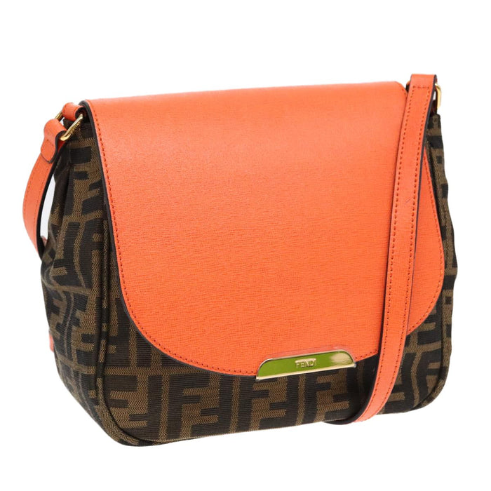 Fendi Zucca Canvas Shoulder Bag Brown Black Orange