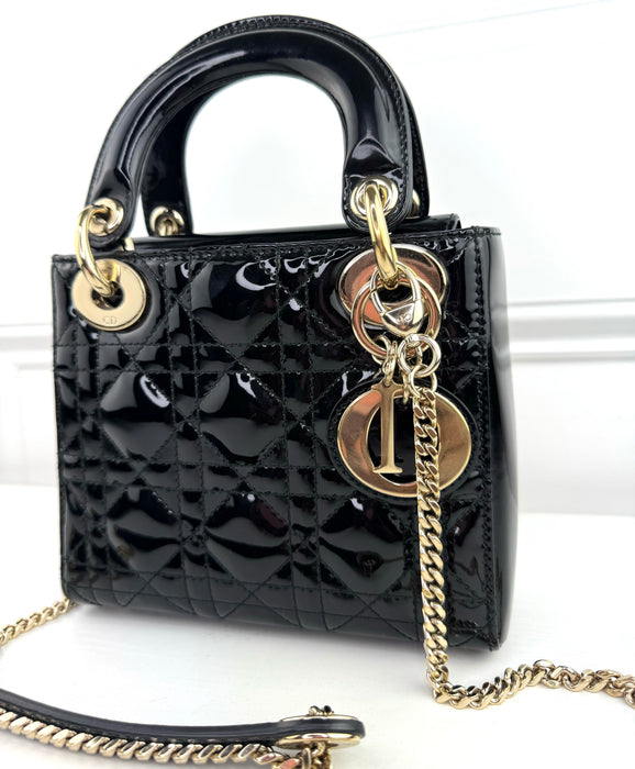 Dior Mini Lady Dior Bag in Patent Calfskin Cannage