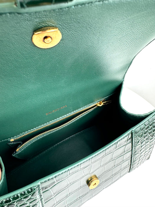 Balenciaga Hourglass Crocodile Embossed bag in Dark Green