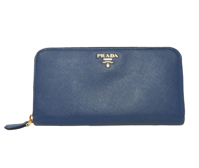 Prada Saffiano Leather Zippy Wallet Blue