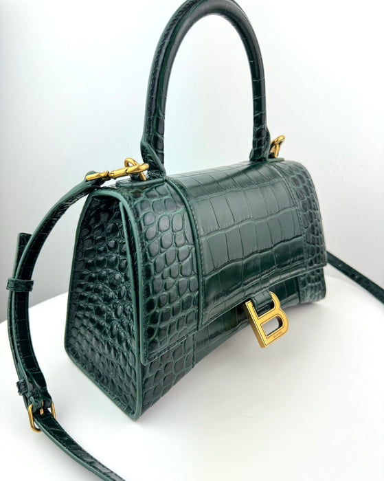 Balenciaga Hourglass Crocodile Embossed bag in Dark Green