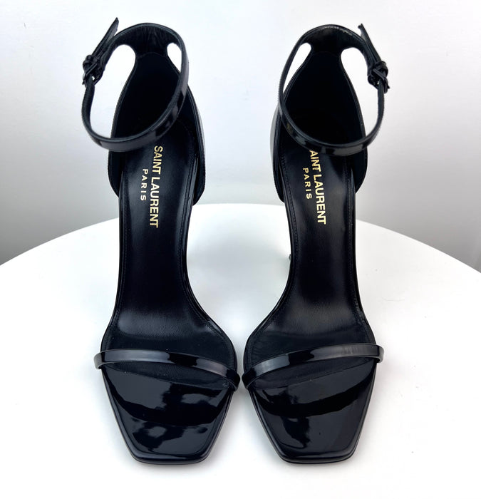 Saint Laurent Patent Opyum Sandals in All Black