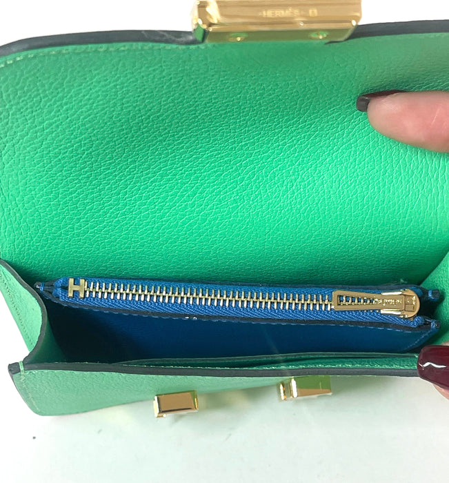 Hermes Bi-Color Constance Slim Wallet Vert Comics Bleu Zellige