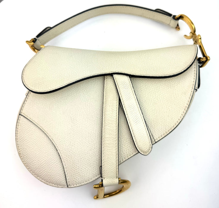 Dior Latte Grained Calf Skin Mini Saddle Shoulder Handbag Ivory