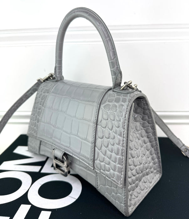 Balenciaga X Small Hourglass Bag Grey Croc Embossed