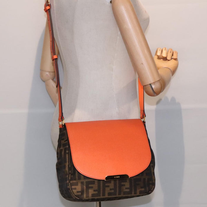 Fendi Zucca Canvas Shoulder Bag Brown Black Orange