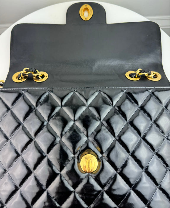 Chanel Patent Quilted XL Jumbo Single Flap Black