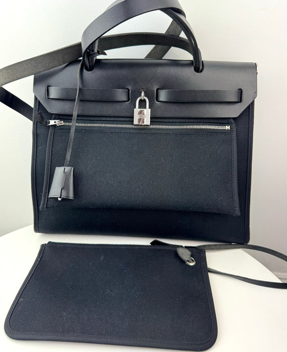 Hermes Military Toile Vache Hunter Herbag Zip PM 31 Black