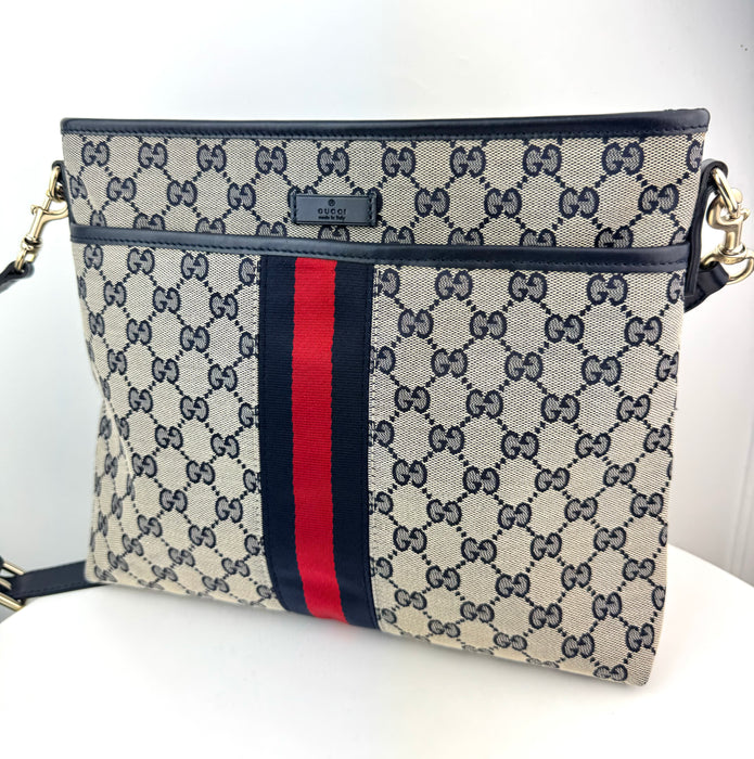 Gucci Front Pocket Web Messenger GG Canvas Small