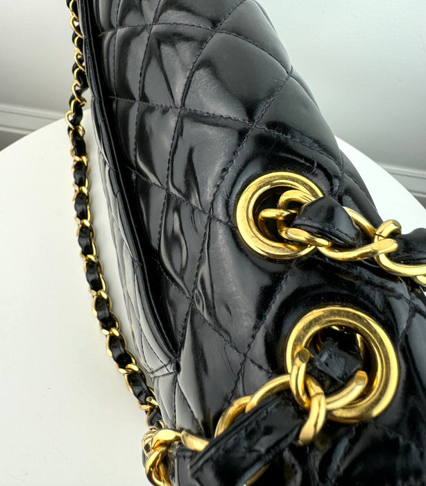 Chanel Patent Quilted XL Jumbo Single Flap Black