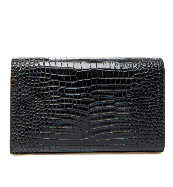 Saint Laurent Cassandre Croc Embossed Leather Chain Wallet