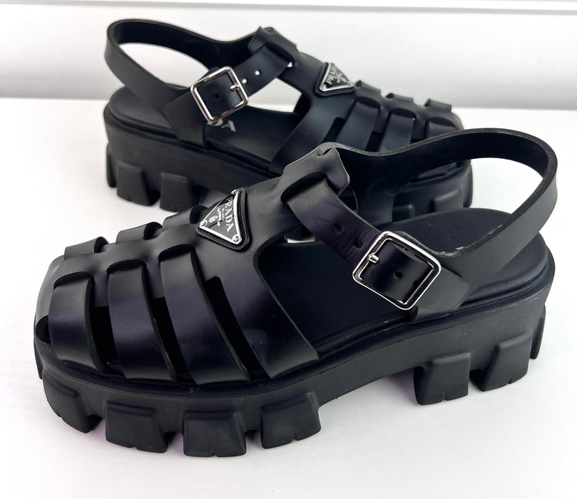 Prada Monolith Platform Fisherman Sandals Black Rubber