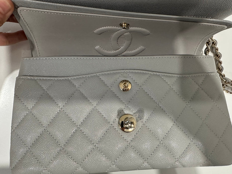 Chanel Classic Small Double Flap Quilted Bag Dove Grey