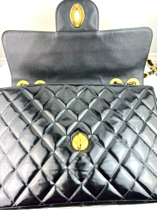 Chanel Patent Quilted XL Jumbo Single Flap Black