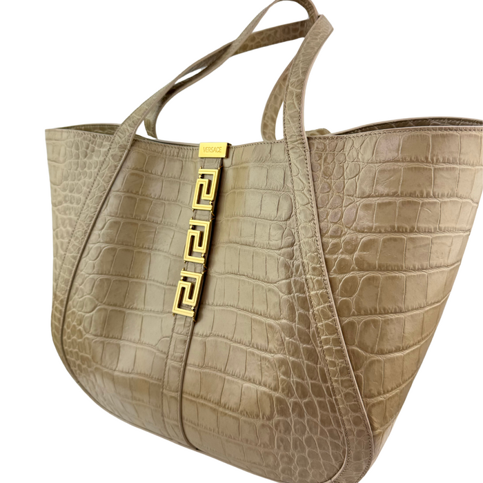 Versace Sand Large Embossed Croc Large Tote Bag