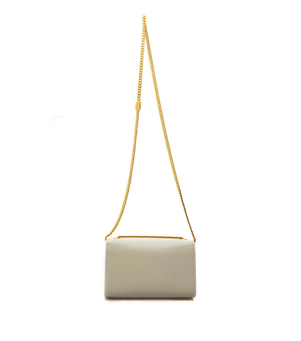 Saint Laurent Kate Small Grain De Poudre Shoulder Bag on Chain White