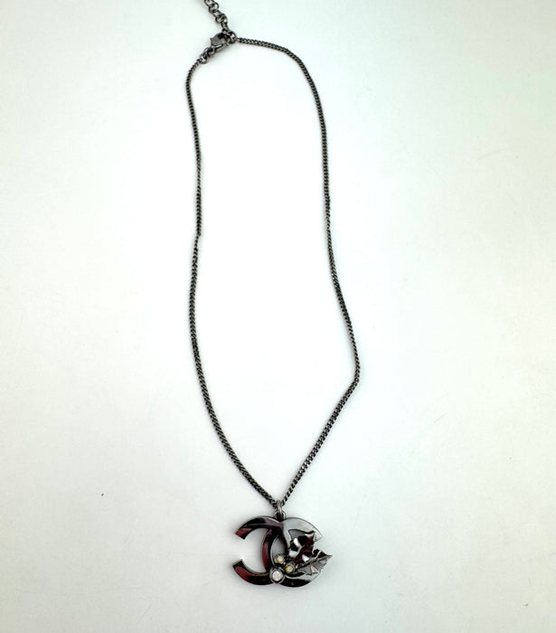 Chanel Gunmetal CC Logo and Holly Necklace