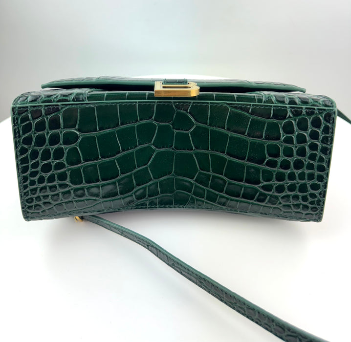 Balenciaga Hourglass Crocodile Embossed bag in Dark Green