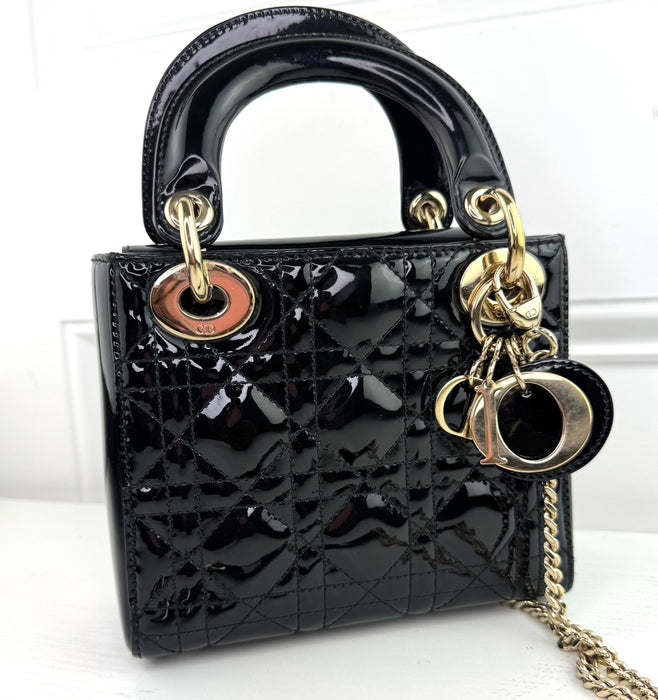 Dior Mini Lady Dior Bag in Patent Calfskin Cannage