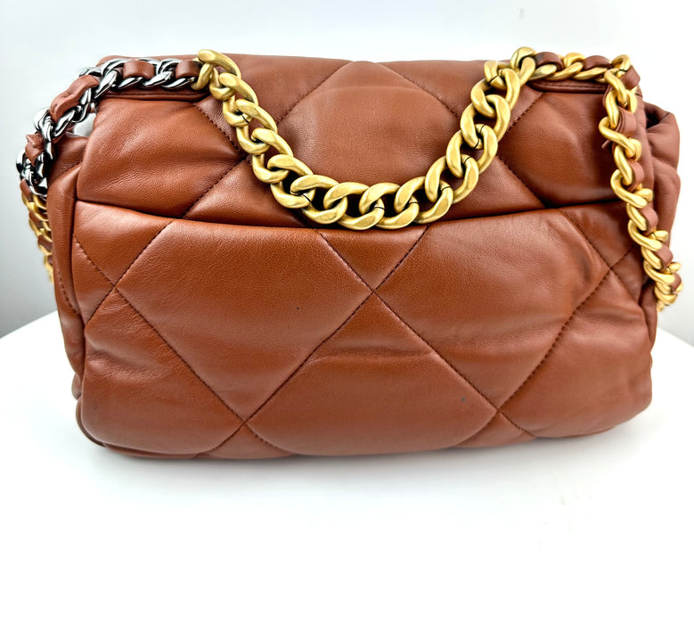 Chanel Lambskin Quilted Medium Chanel 19 Flap Caramel Brown